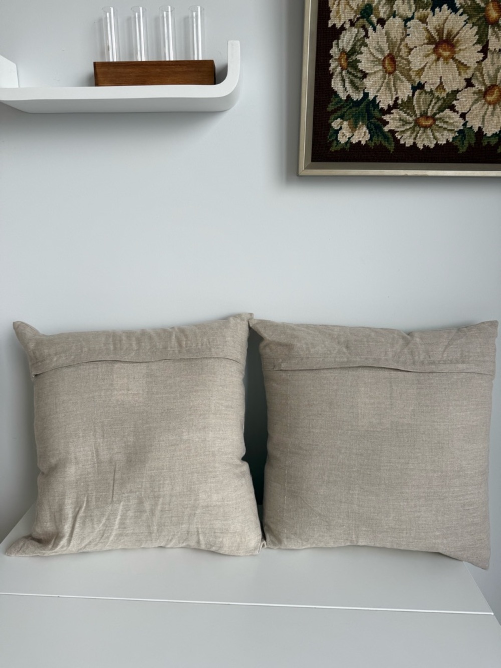 Linen Green and Tan Geometric Accent Throw Pillows with removable inserts - Picture 2 of 2
